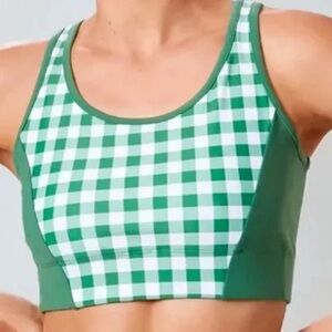 NWT Tuckernuck Tnuck Trellis Green White Gingham Print Athletic Sports Bra